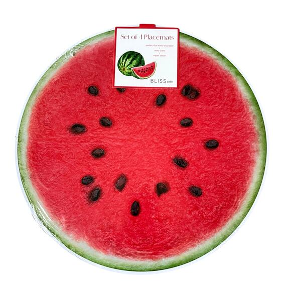New Thick Round Summer WATERMELON Slice Placemats W/ Cork Backing 15in Set of 4 - Picture 7 of 9